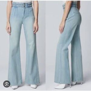 Blank NYC Delancey Blue Wide Flare High Rise Braid Waist Jeans